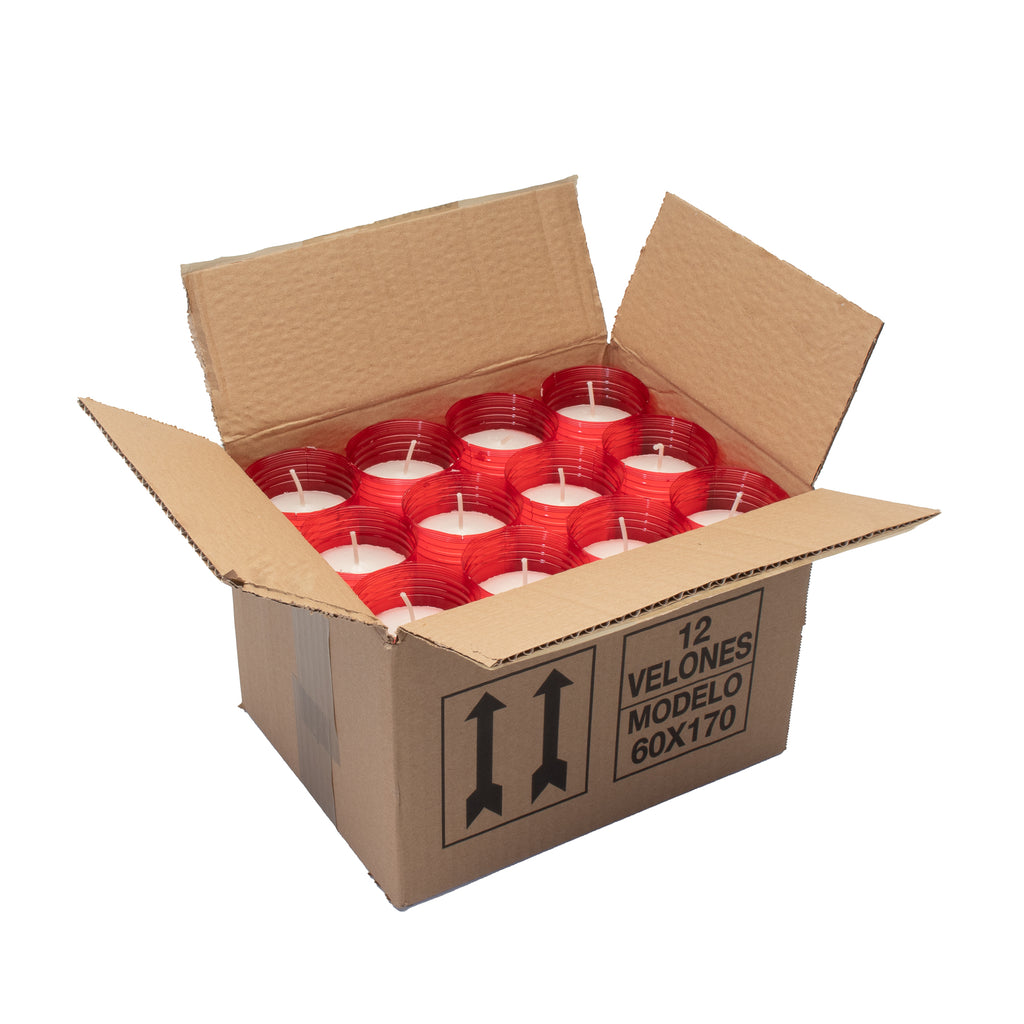 Caja de 12 Velones Litúrgicos Rojos Grandes y Gruesos (16,5 x 6,5 cm) – Máxima Duración de 4 Días y Medio