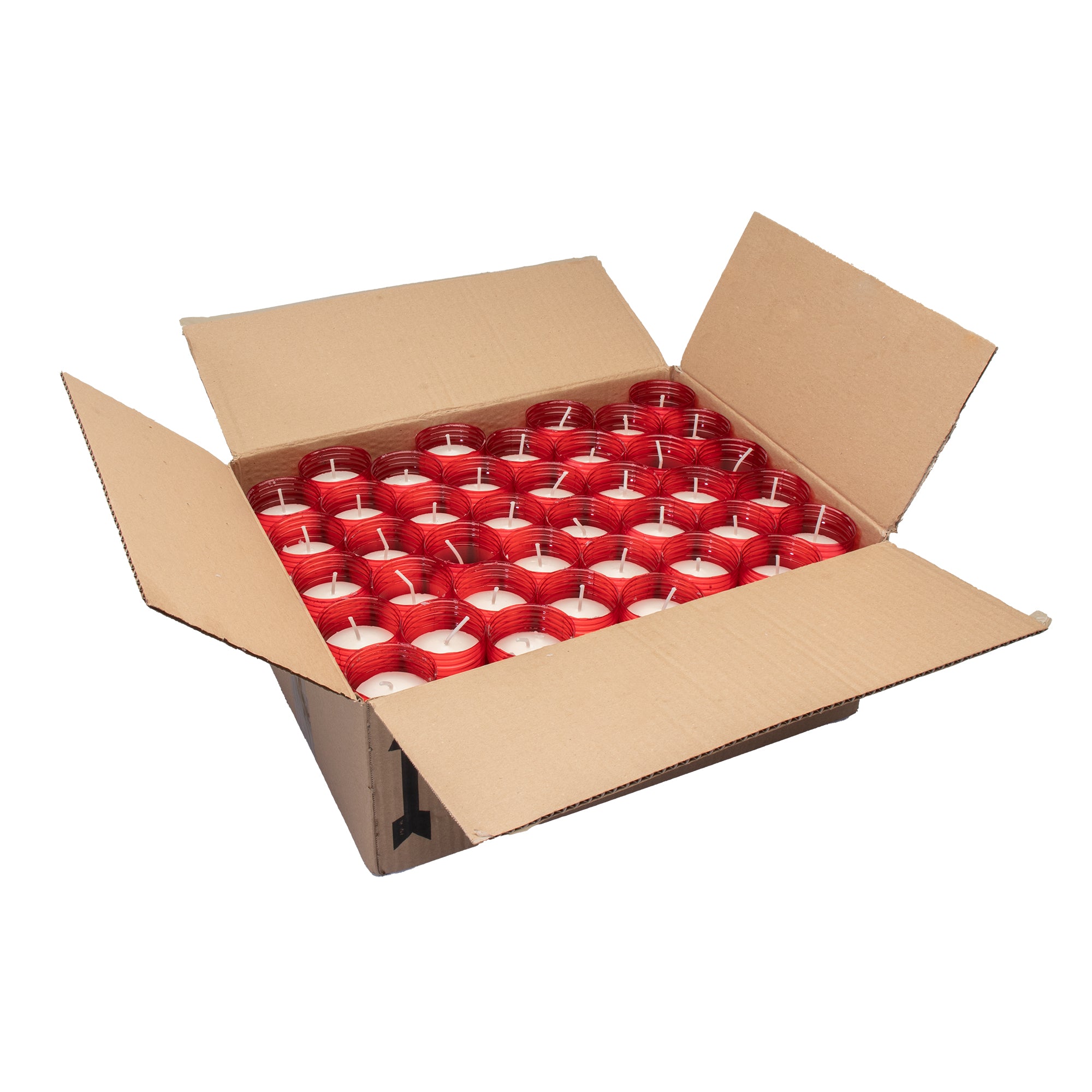 Caja de 40 Velones Litúrgicos Rojos Grandes (16x6 cm) – Duración 4 Dias y Máxima Seguridad.