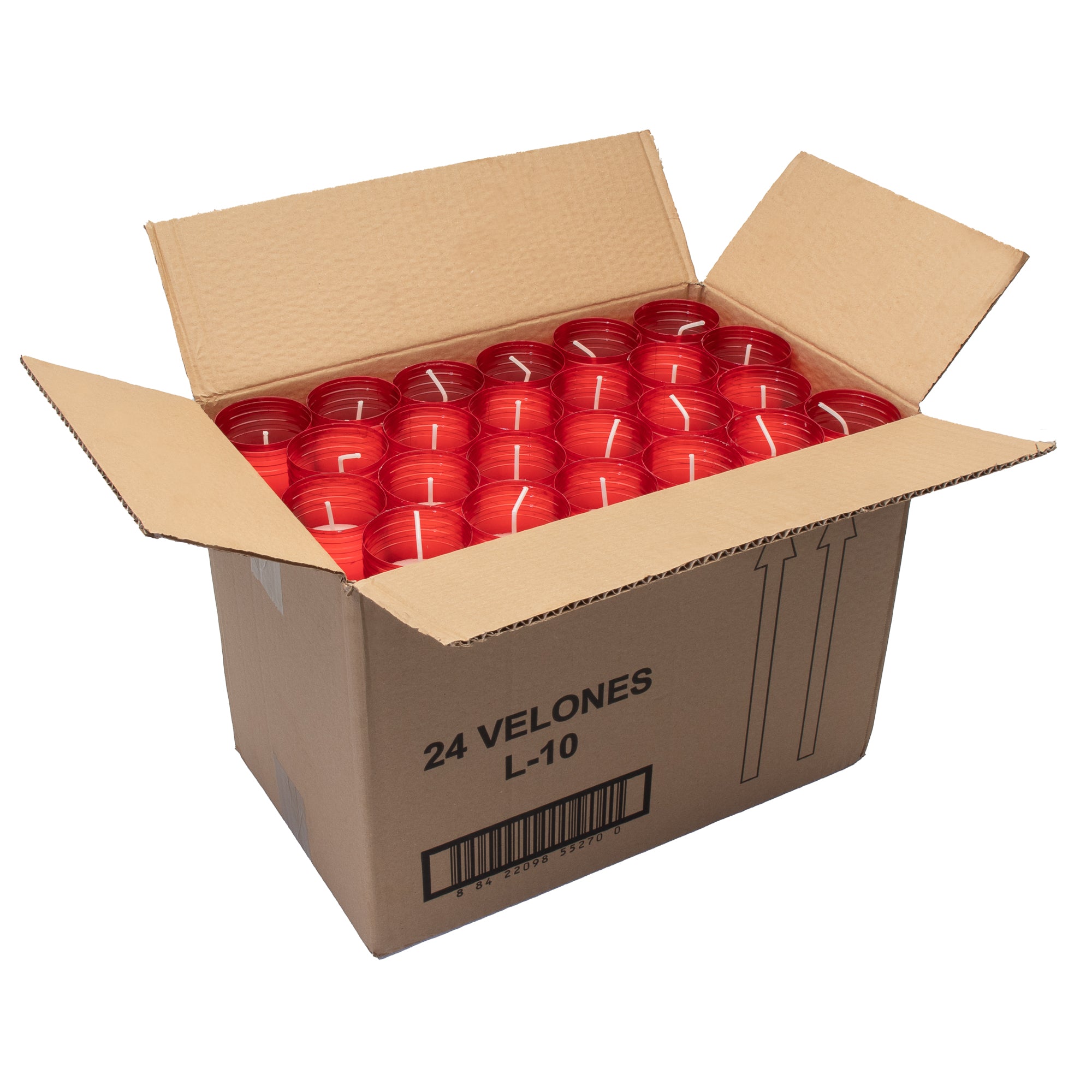 Caja de 24 Velones Litúrgicos Rojos Extra Altos (26,5 x 6 cm) – Máxima Duración de 8 Días.