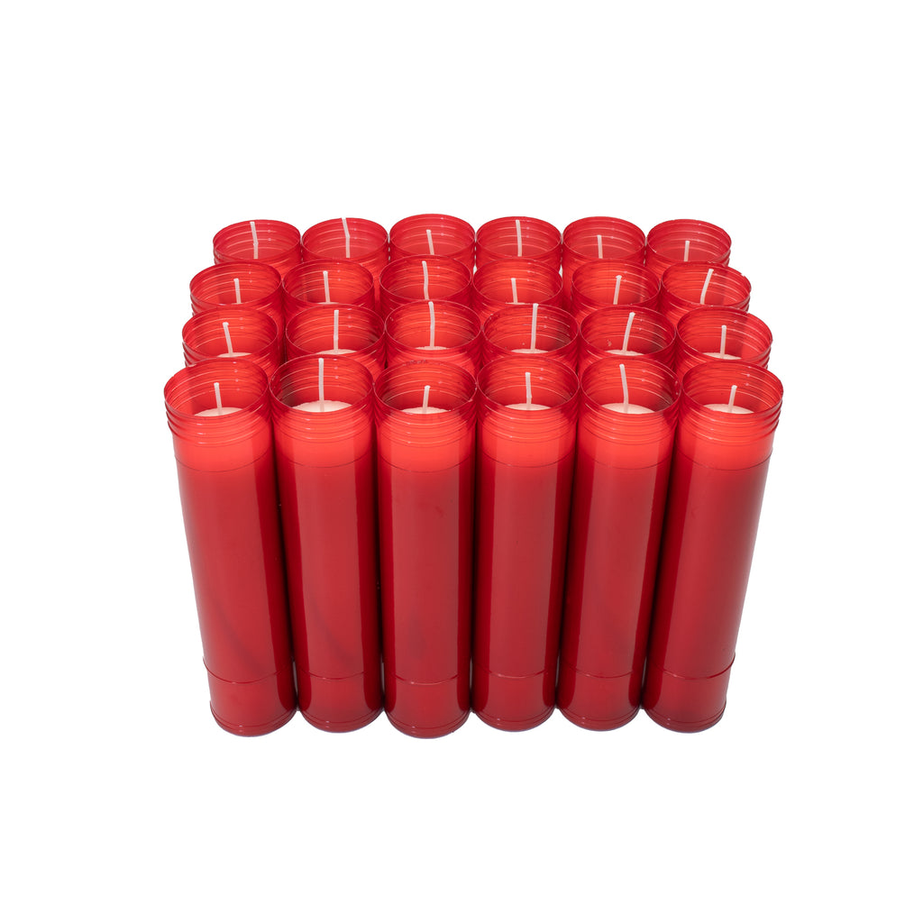 Caja de 24 Velones Litúrgicos Rojos Extra Altos (26,5 x 6 cm) – Máxima Duración de 8 Días.