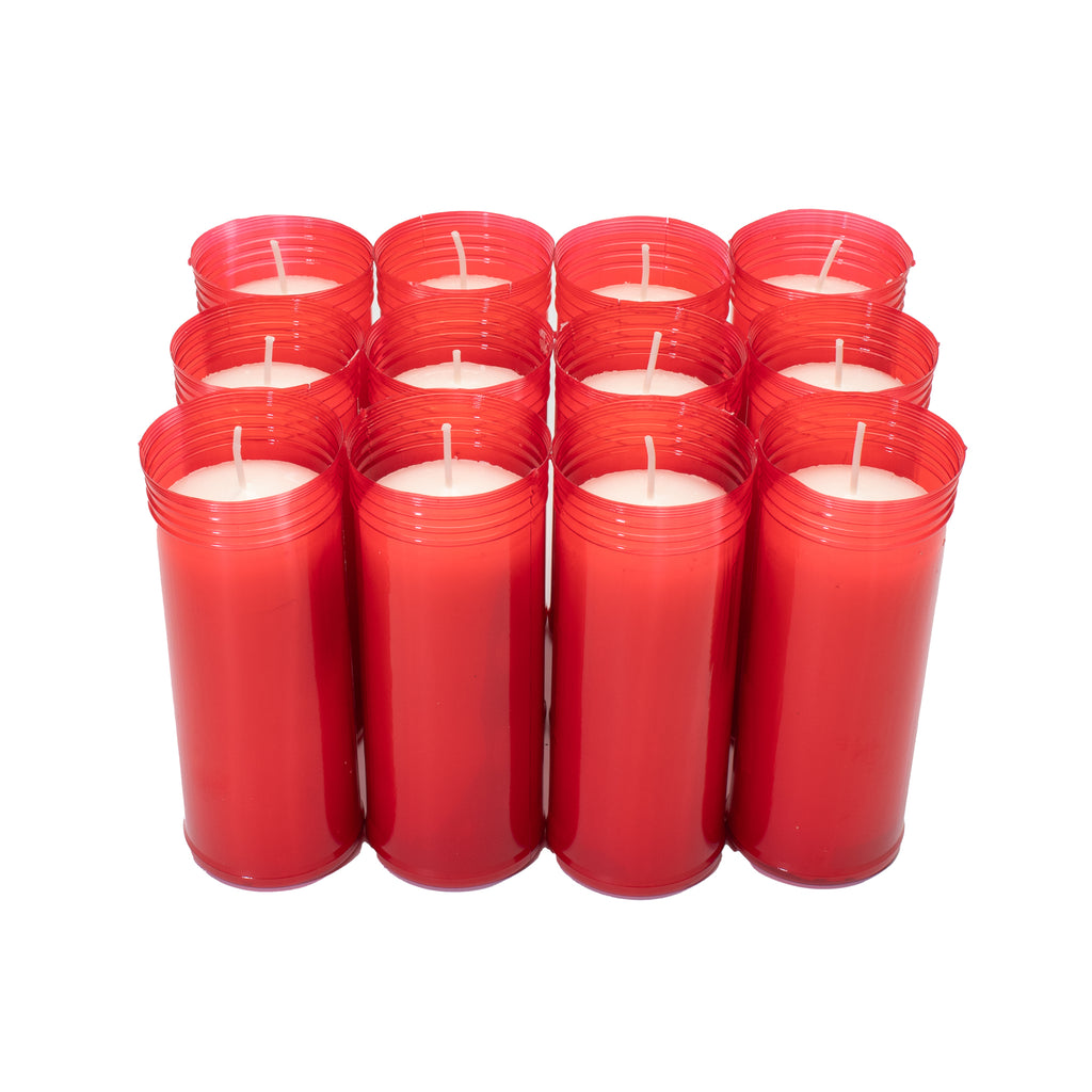 Caja de 12 Velones Litúrgicos Rojos Grandes y Gruesos (16,5 x 6,5 cm) – Máxima Duración de 4 Días y Medio