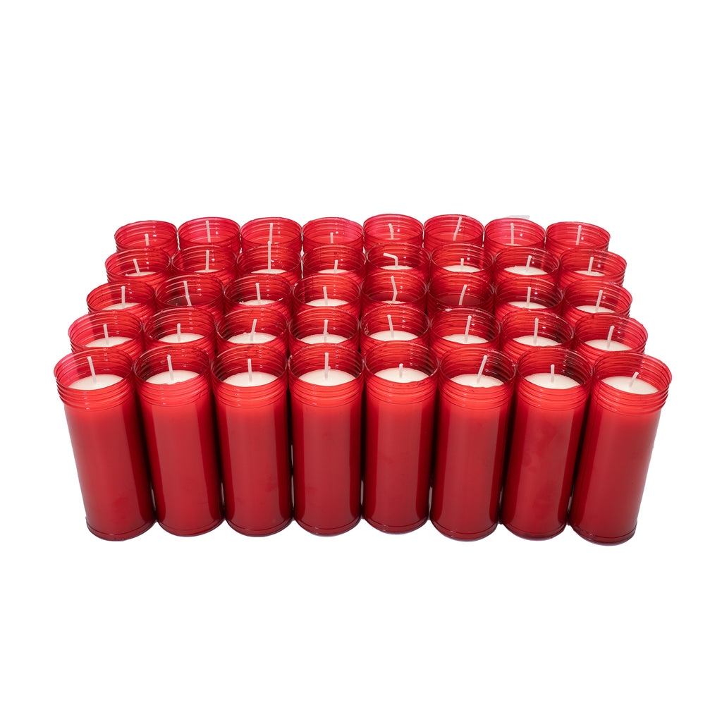Caja de 40 Velones Litúrgicos Rojos Grandes (16x6 cm) – Duración 4 Dias y Máxima Seguridad.