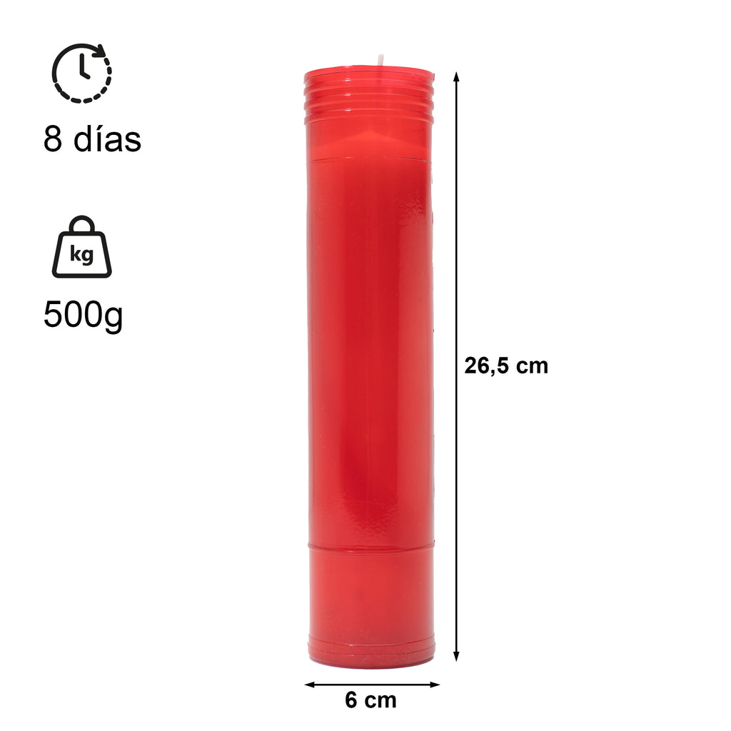 Caja de 24 Velones Litúrgicos Rojos Extra Altos (26,5 x 6 cm) – Máxima Duración de 8 Días.