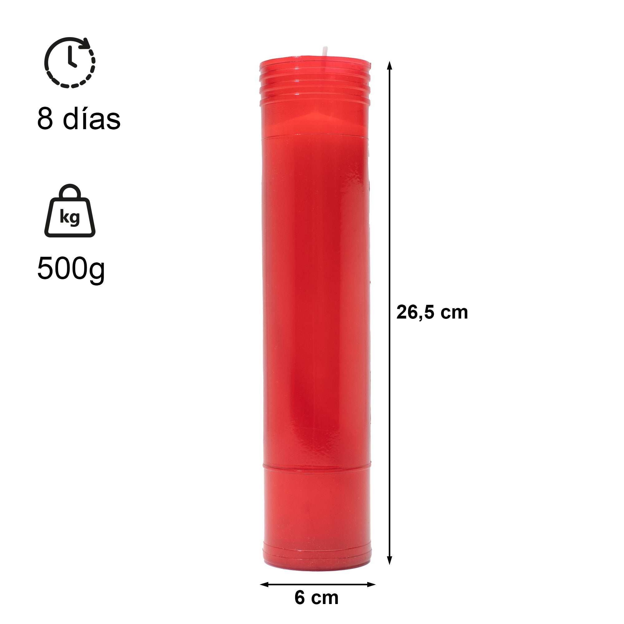 Caja de 24 Velones Litúrgicos Rojos Extra Altos (26,5 x 6 cm) – Máxima Duración de 8 Días.