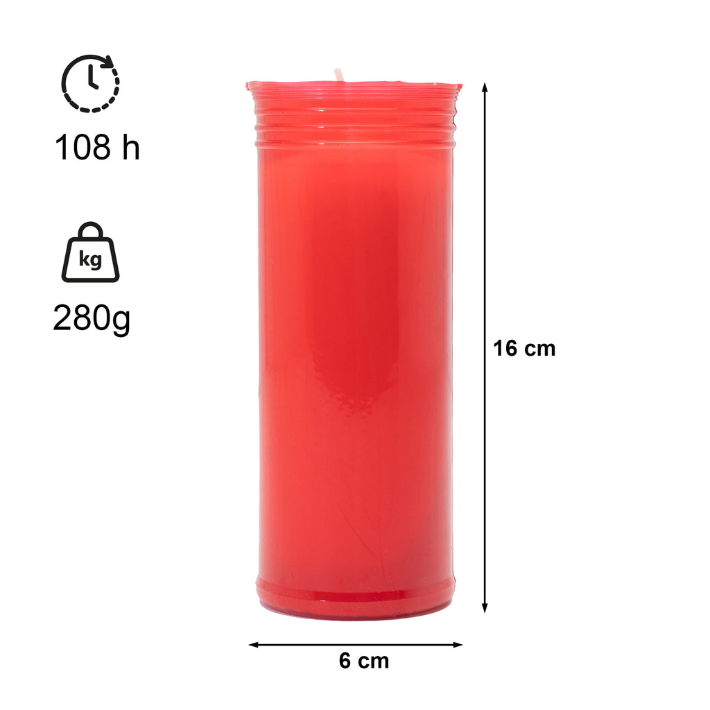 Caja de 40 Velones Litúrgicos Rojos Grandes (16x6 cm) – Duración 4 Dias y Máxima Seguridad.