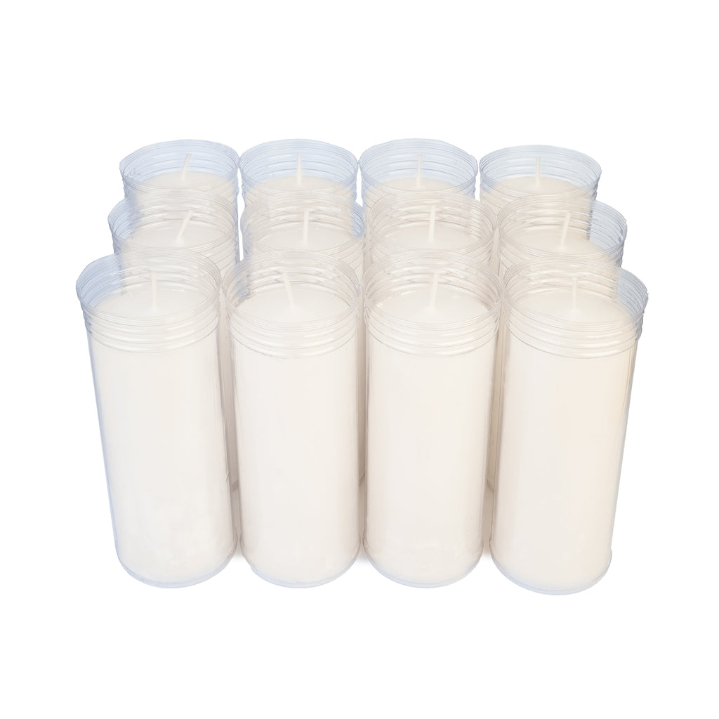 Caja de 12 Velones Litúrgicos Blancos Grandes y Gruesos (16,5x6,5 cm) – Velas Artesanales de Parafina (4,5 Días de Duración)